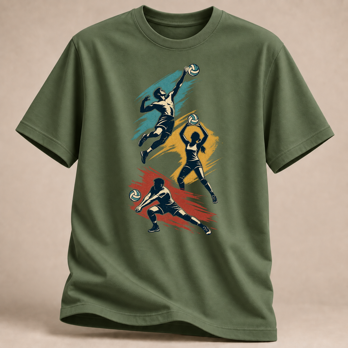 Volleyball-Action Retro – T-Shirt – Militärgrün