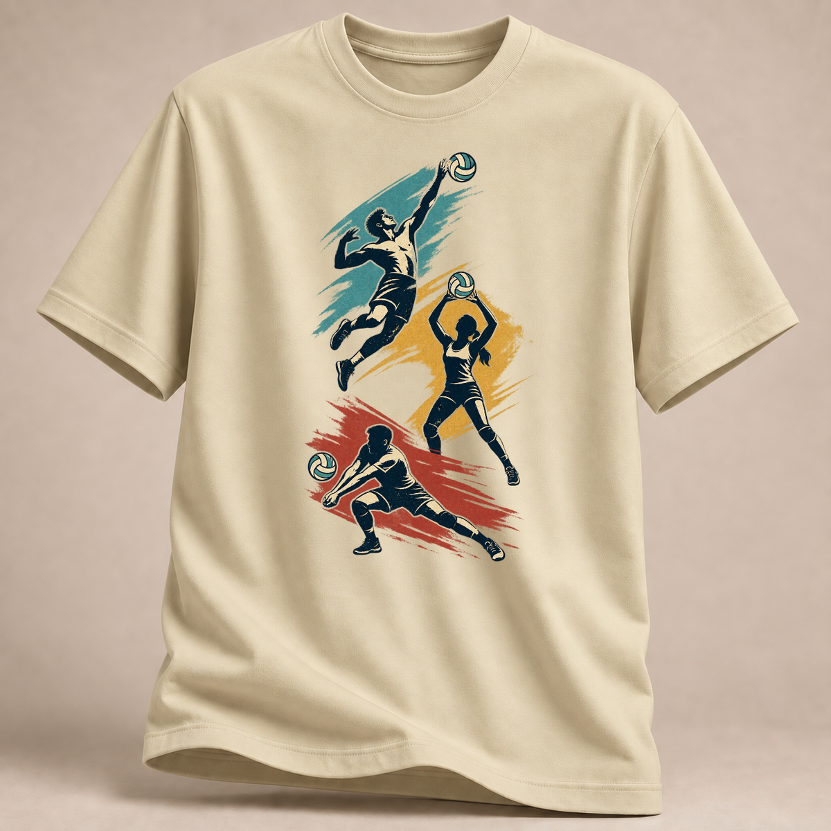 Volleyball-Action Retro – T-Shirt – Naturweiß