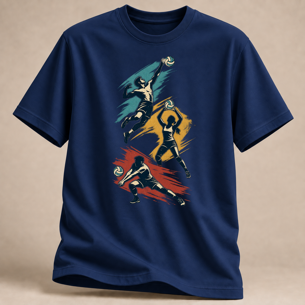 Volleyball-Action Retro – T-Shirt – Marineblau