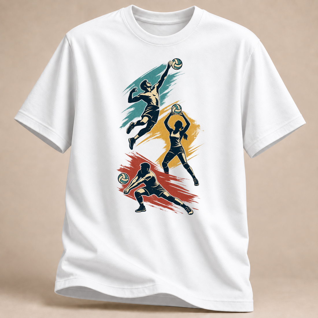 Volleyball-Action Retro – T-Shirt – Weiß