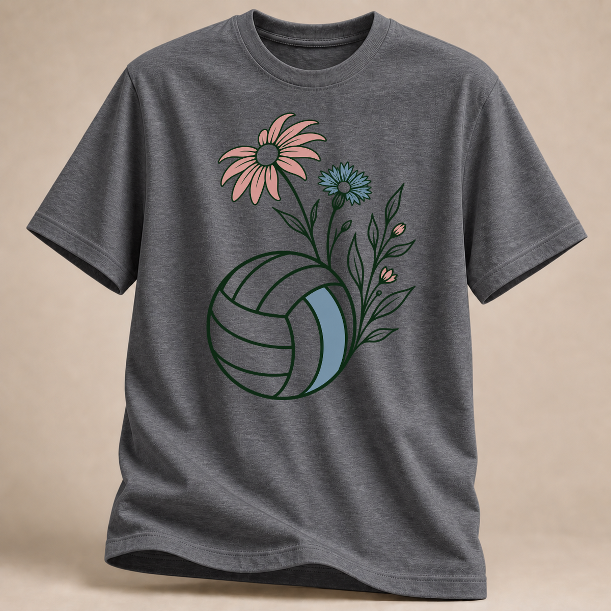 RÜCKRAUM – Volleyball-Blumen T-Shirt – Graphit meliert