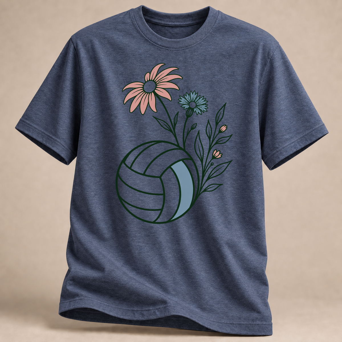 RÜCKRAUM – Volleyball-Blumen T-Shirt – Navy meliert