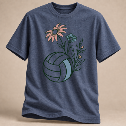 RÜCKRAUM – Volleyball-Blumen T-Shirt – Navy meliert