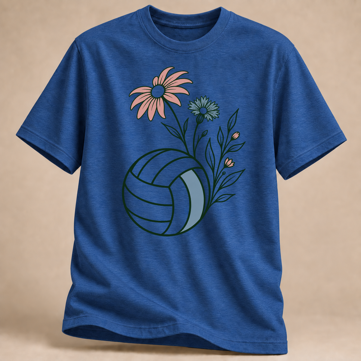 RÜCKRAUM – Volleyball-Blumen T-Shirt – Royalblau meliert