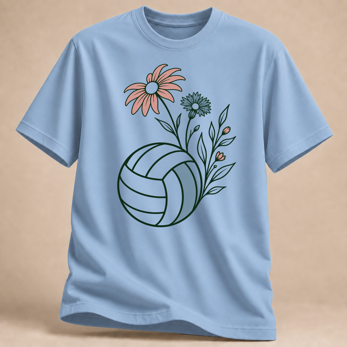 RÜCKRAUM – Volleyball-Blumen T-Shirt – Hellblau