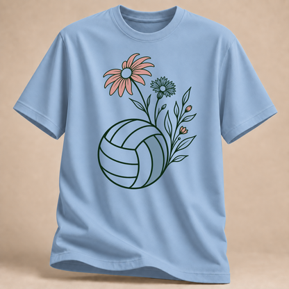 RÜCKRAUM – Volleyball-Blumen T-Shirt – Hellblau