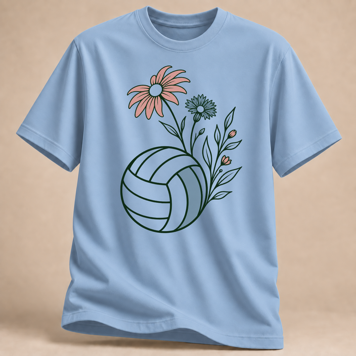 RÜCKRAUM – Volleyball-Blumen T-Shirt – Hellblau