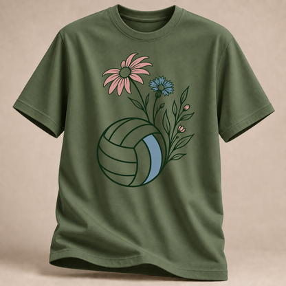RÜCKRAUM – Volleyball-Blumen T-Shirt – Militärgrün