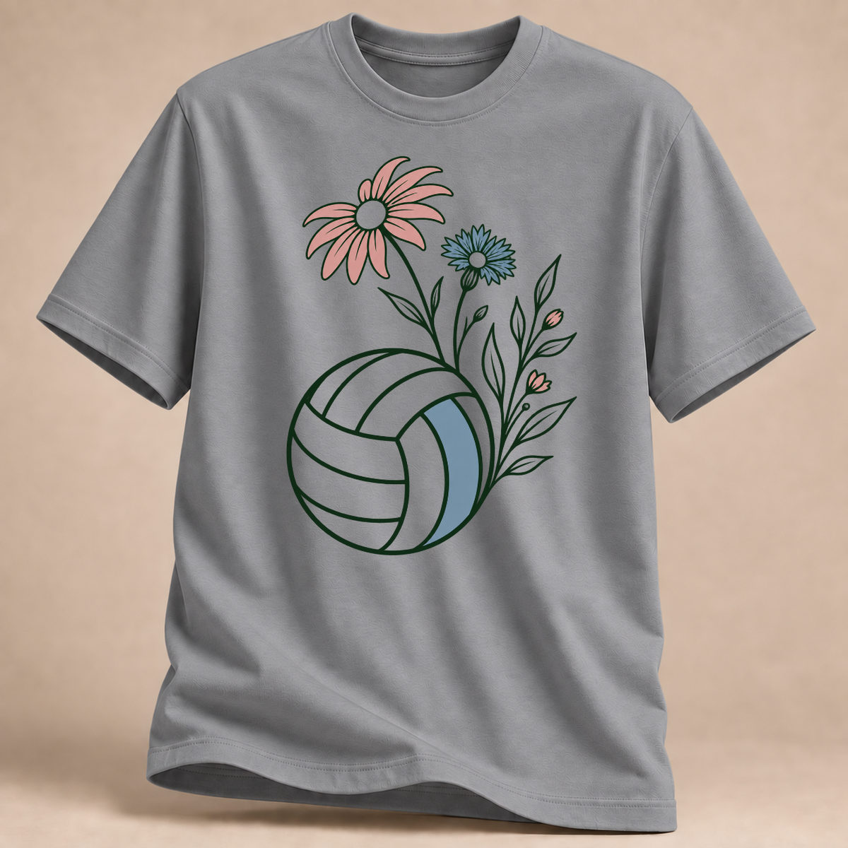 RÜCKRAUM – Volleyball-Blumen T-Shirt – Sportgrau meliert