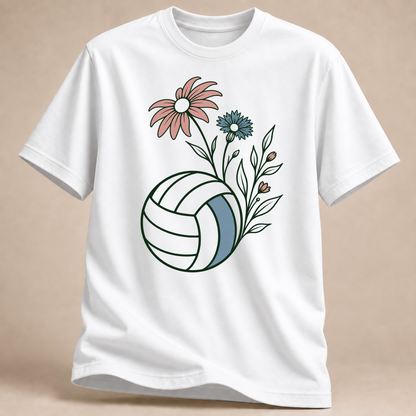RÜCKRAUM – Volleyball-Blumen T-Shirt – Weiß