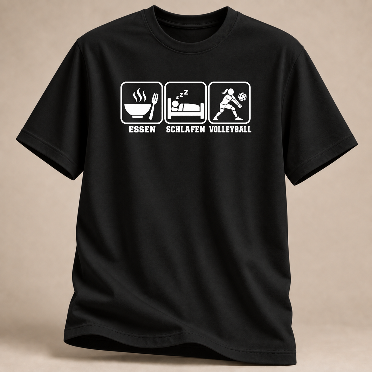RÜCKRAUM – Essen Schlafen Volleyball T-Shirt – Black