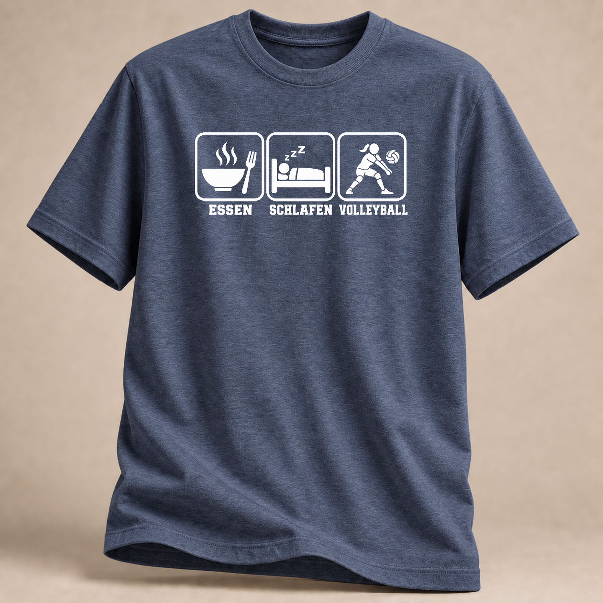 RÜCKRAUM – Essen Schlafen Volleyball T-Shirt – Heather Navy