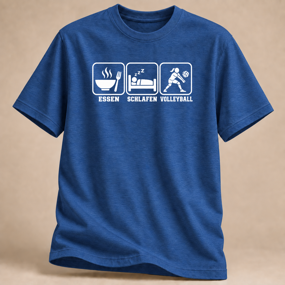 RÜCKRAUM – Essen Schlafen Volleyball T-Shirt – Heather Royal
