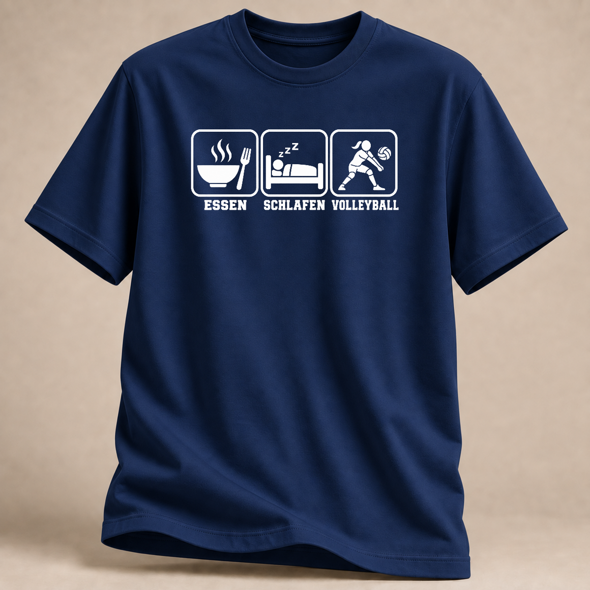 RÜCKRAUM – Essen Schlafen Volleyball T-Shirt – Navy