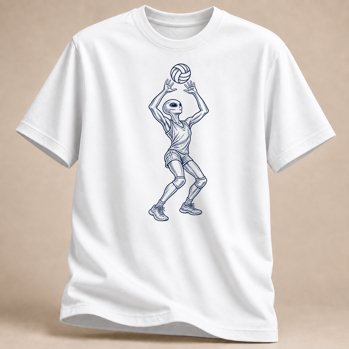 Alien-Zuspieler Volleyball T-Shirt – Mockup in Weiß