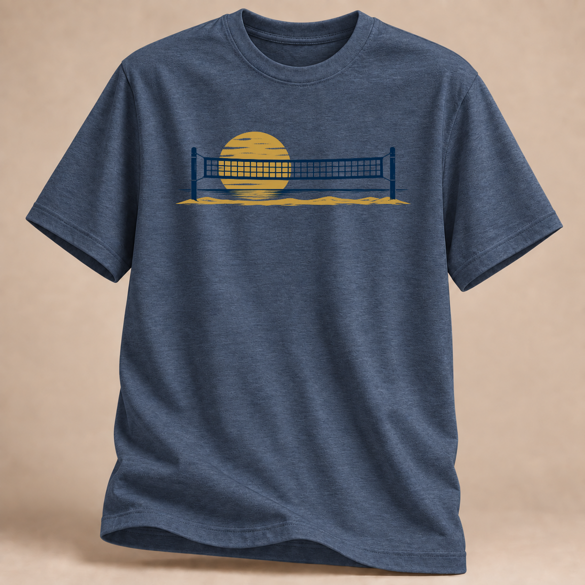 Beachvolleyball Sonnenuntergang – Volleyball-T-Shirt in Navy meliert