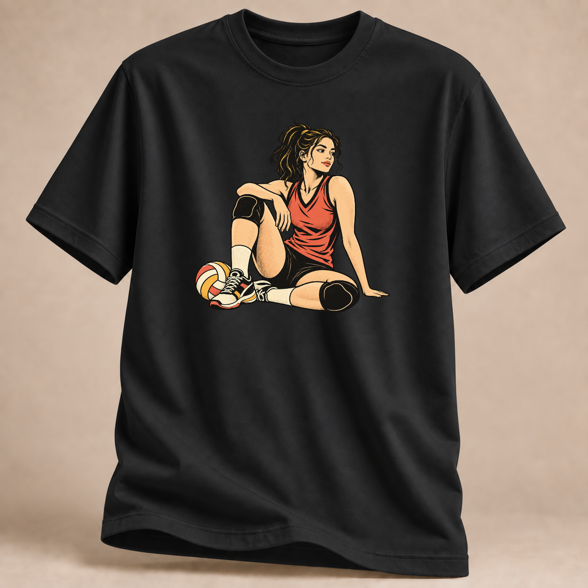 Zwischen den Ballwechseln Volleyball T-Shirt – Mockup in Schwarz