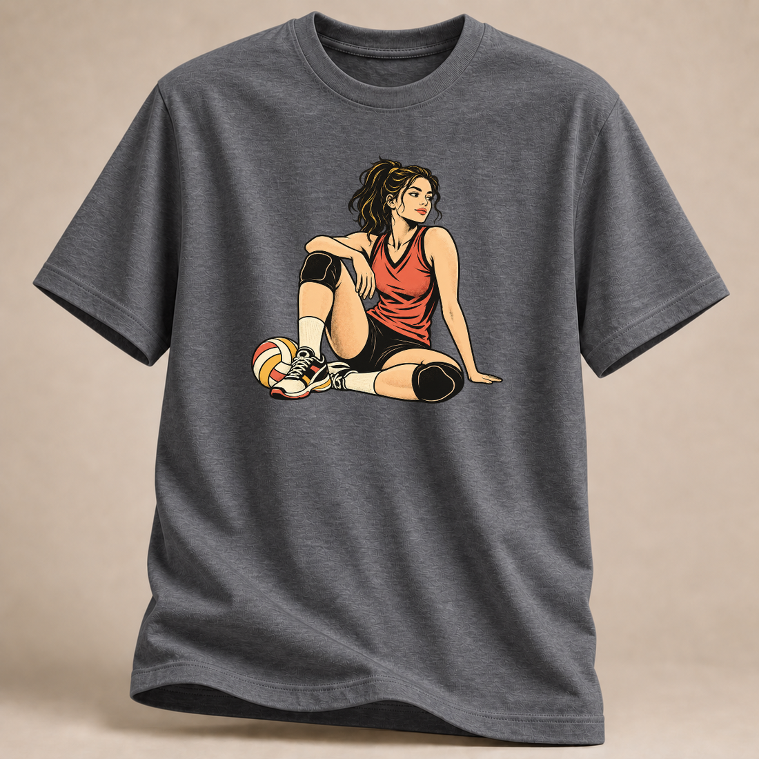 Zwischen den Ballwechseln Volleyball T-Shirt – Mockup in Graphit meliert