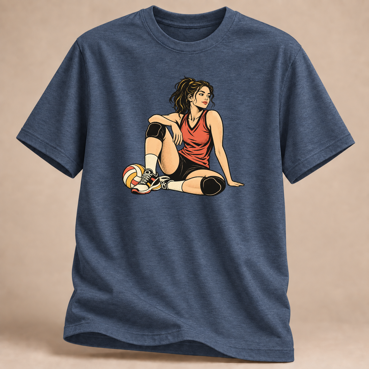 Zwischen den Ballwechseln Volleyball T-Shirt – Mockup in Marineblau meliert