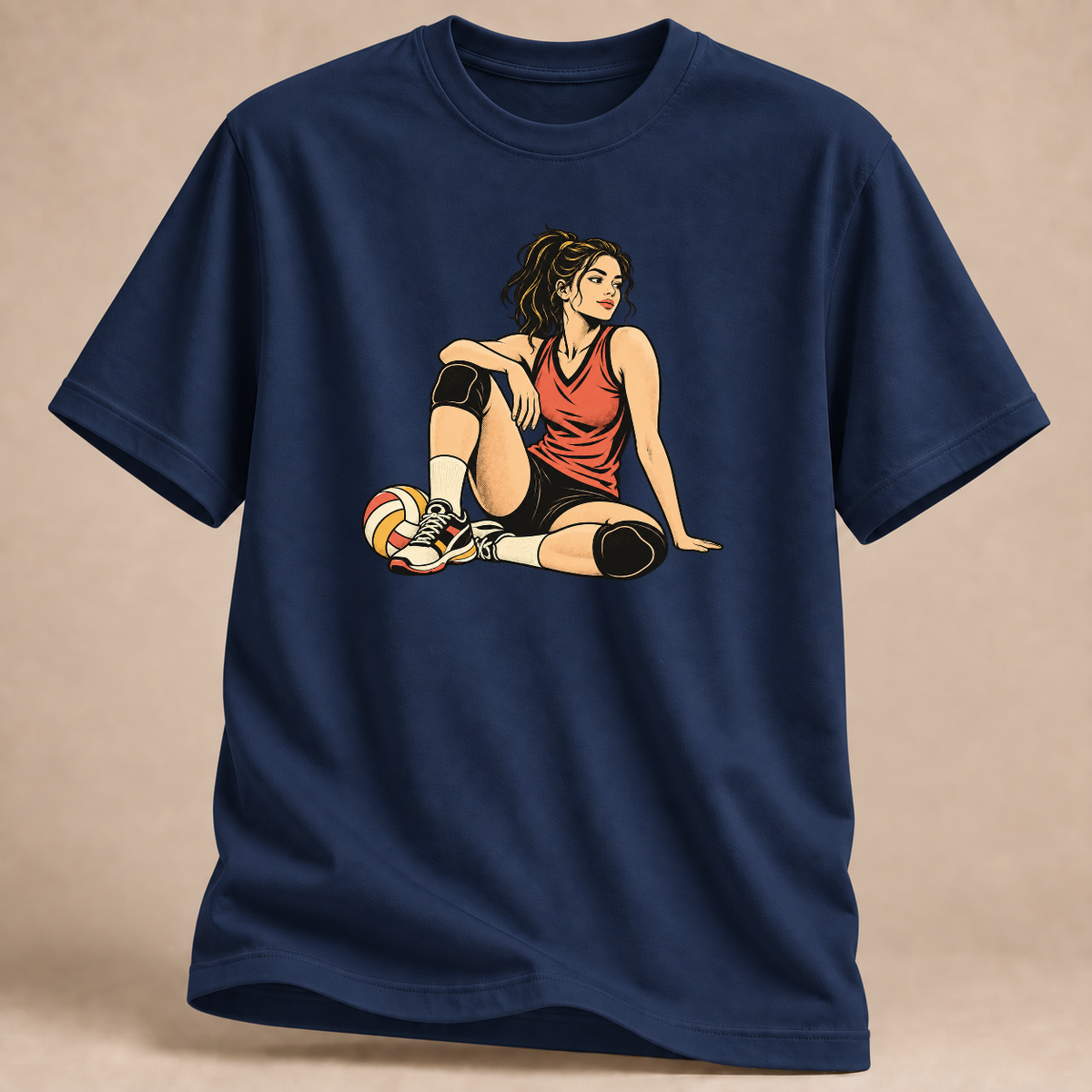 Zwischen den Ballwechseln Volleyball T-Shirt – Mockup in Marineblau