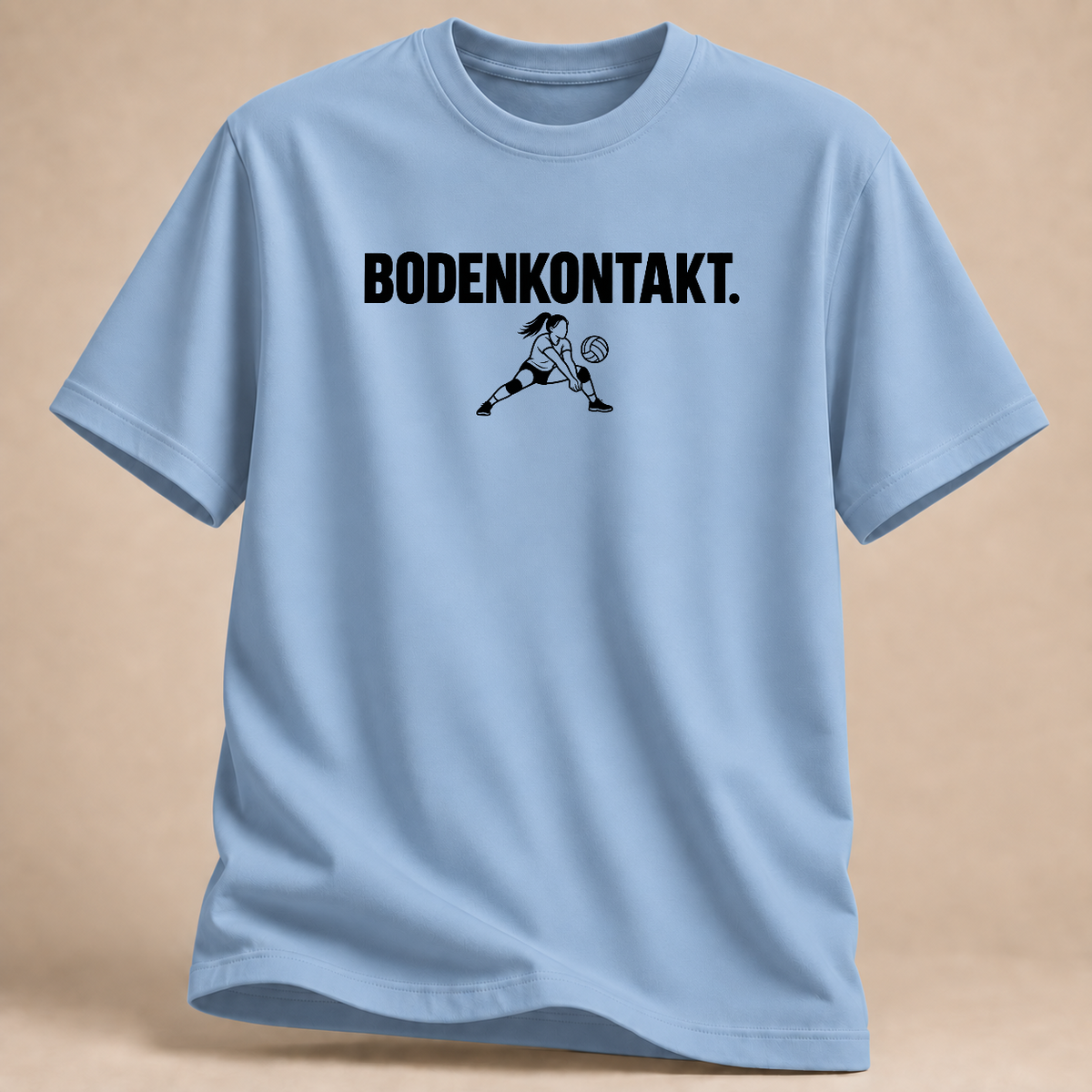 Bodenkontakt Volleyball T-Shirt – Mockup in Hellblau