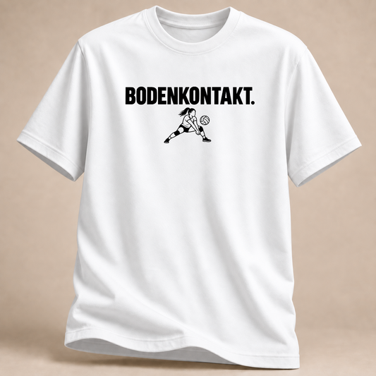 Bodenkontakt Volleyball T-Shirt – Mockup in Weiß