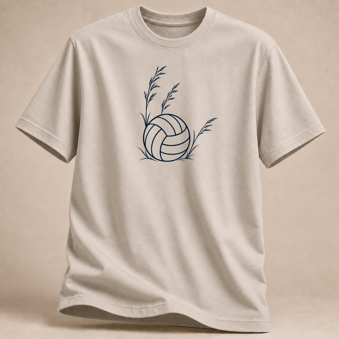Botanisches Volleyball T-Shirt mit Blättern – Mockup in Sand