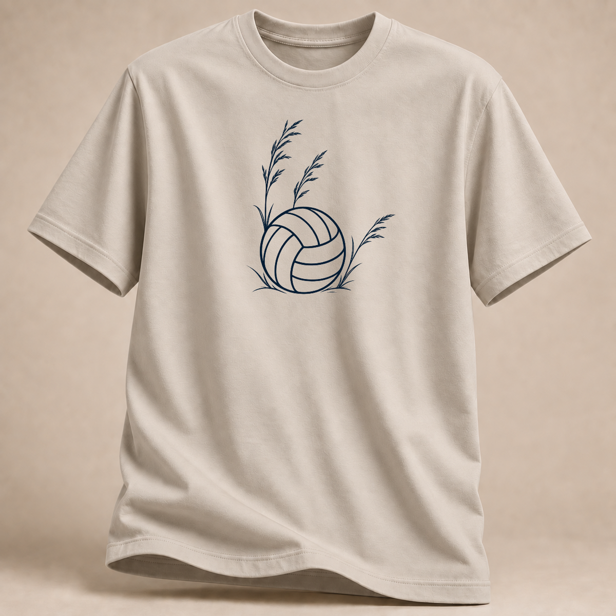 Botanisches Volleyball T-Shirt mit Blättern – Mockup in Sand