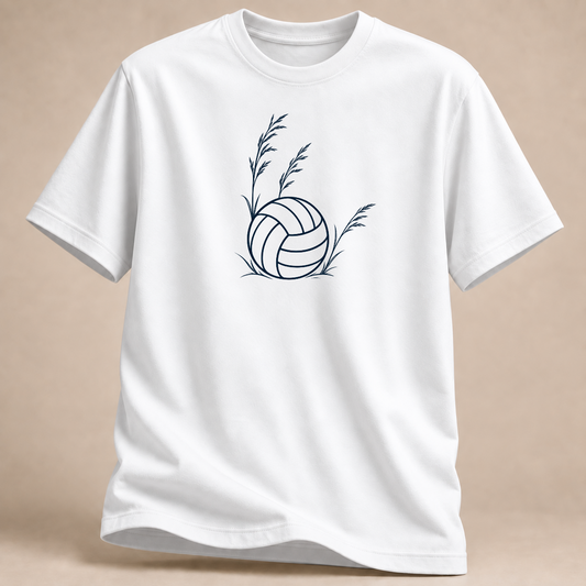 Botanisches Volleyball T-Shirt mit Blättern – Mockup in Weiß