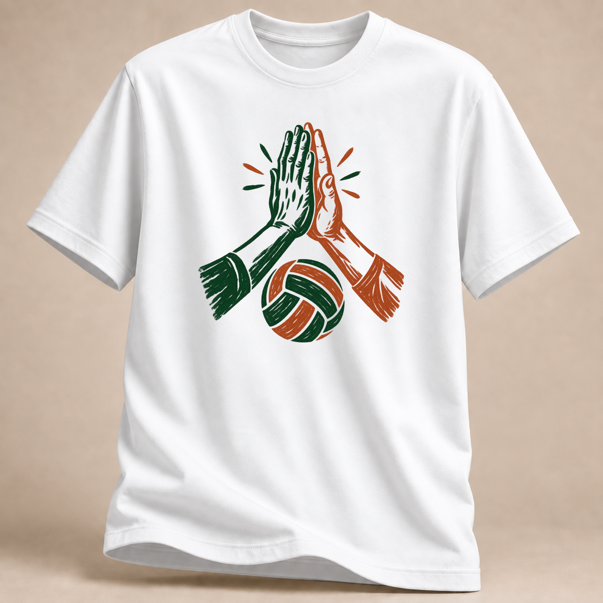 Katze und Volleyball T-Shirt – Mockup in Weiß