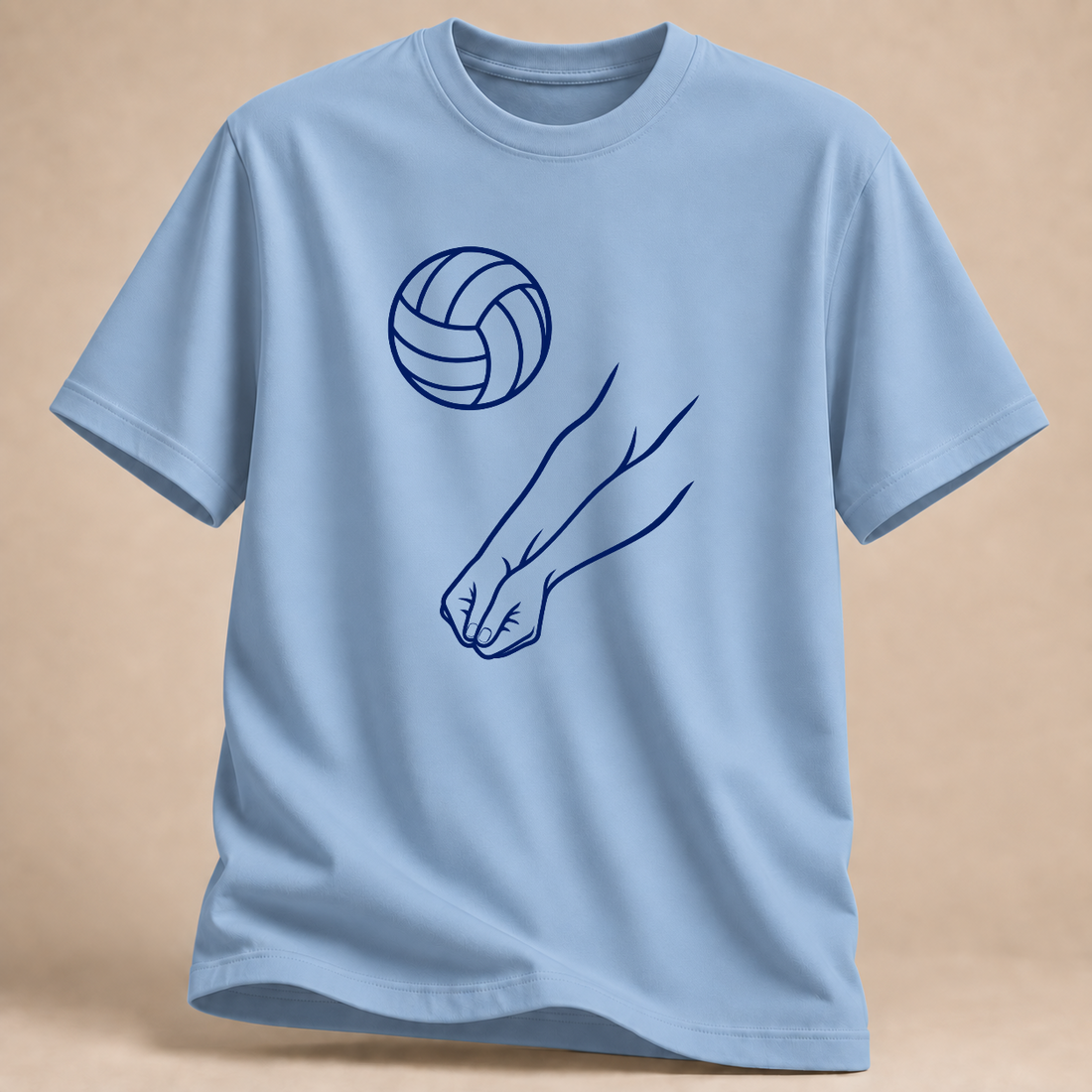 Volleyball T-Shirt mit Ball im Spiel – Mockup in Hellblau