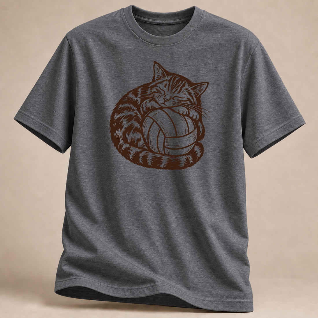 Katze mit Volleyball – Volleyball-T-Shirt in Graphit meliert