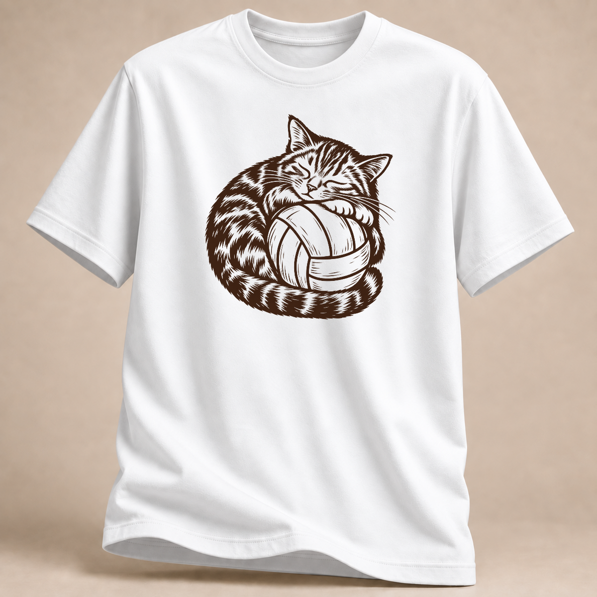 Katze mit Volleyball – Volleyball-T-Shirt in Weiß