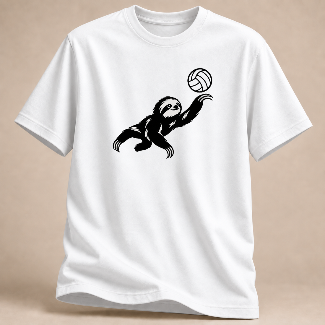 Faultier Volleyball T-Shirt – Ruhig am Netz – Mockup in Weiß