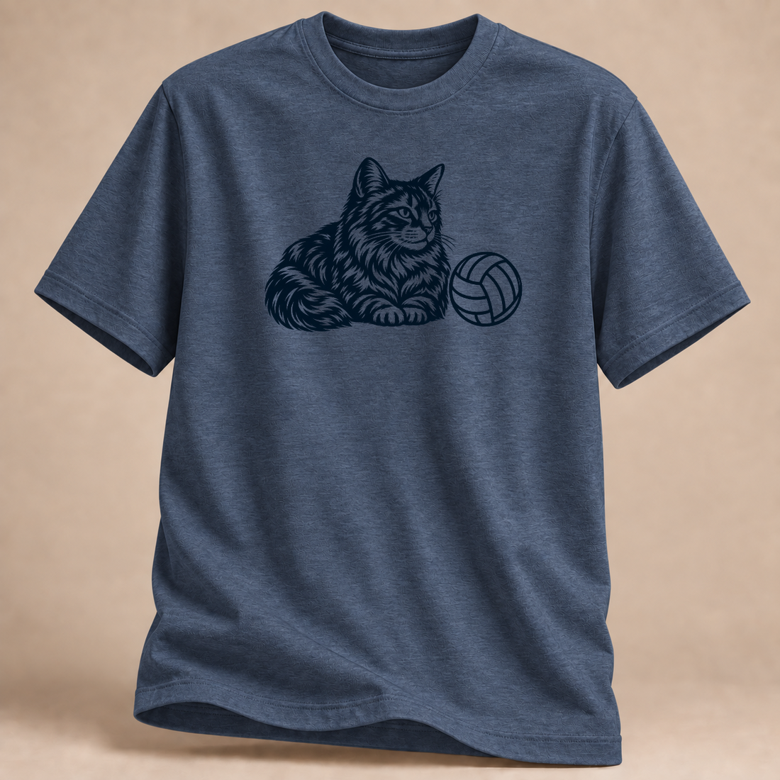 Katzenfan Volleyball T-Shirt mit Ball – Mockup in Marineblau meliert