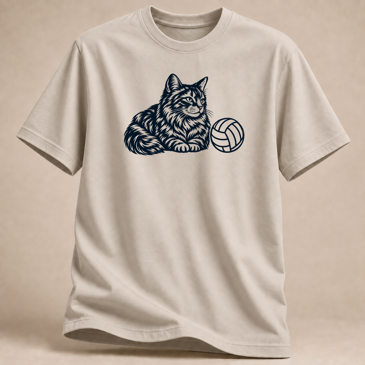 Katzenfan Volleyball T-Shirt mit Ball – Mockup in Sand
