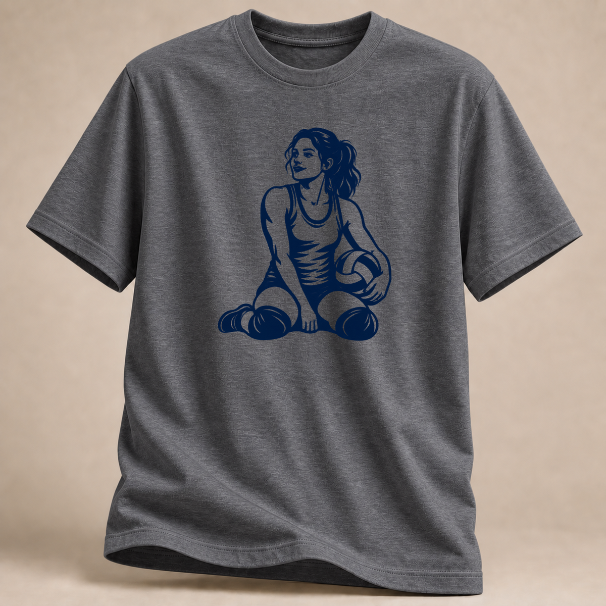 Spielerin mit Volleyball T-Shirt – Mockup in Graphit meliert
