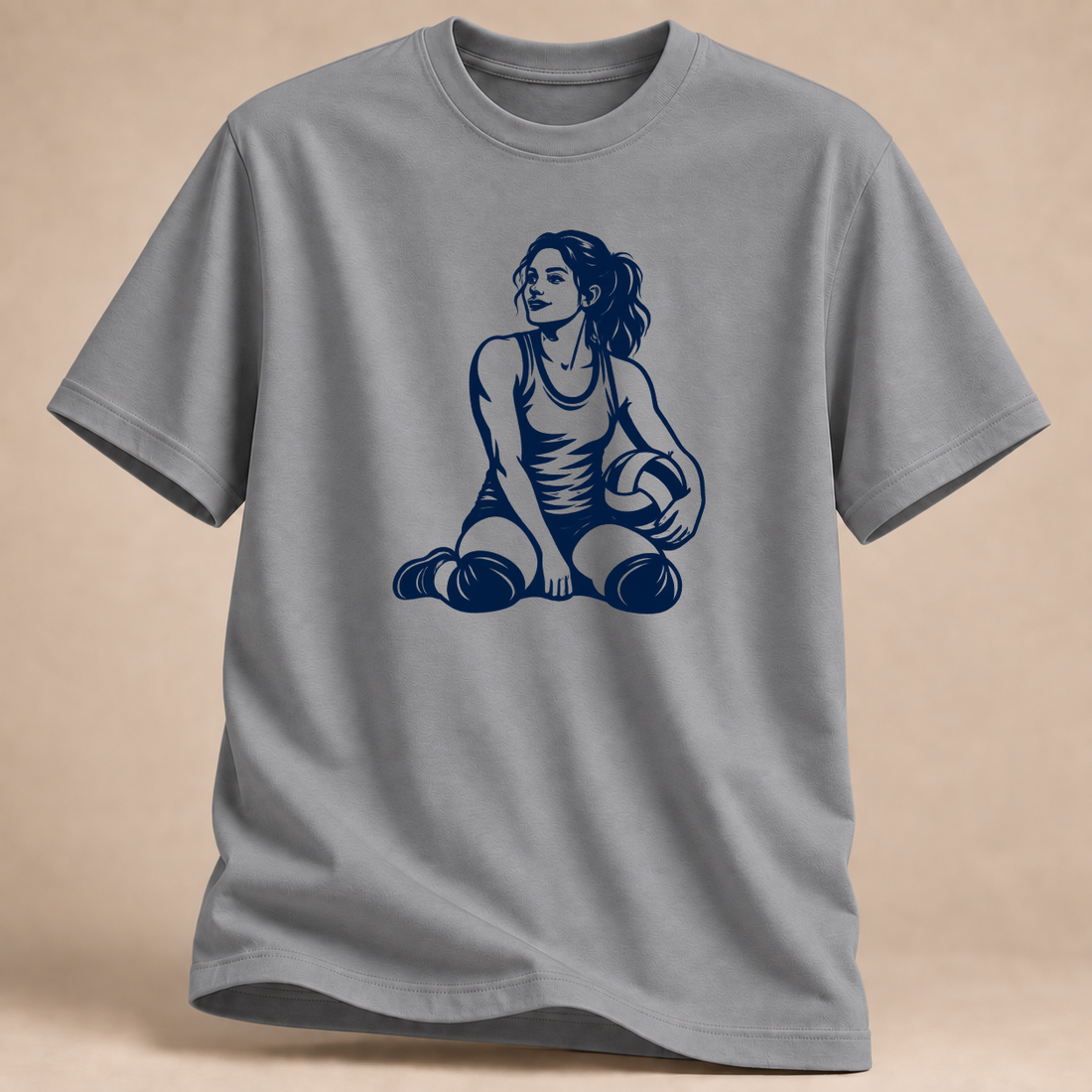 Spielerin mit Volleyball T-Shirt – Mockup in Sportgrau meliert