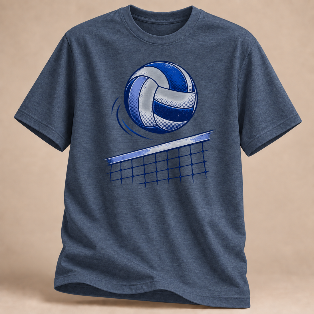 Volleyball über dem Netz T-Shirt – Mockup in Marineblau meliert