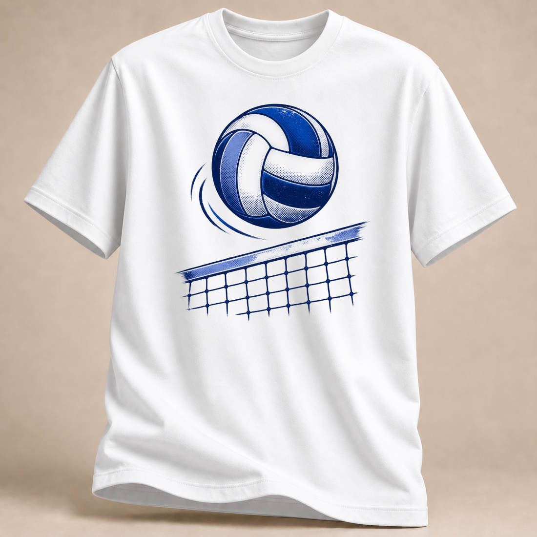 Volleyball über dem Netz T-Shirt – Mockup in Weiß