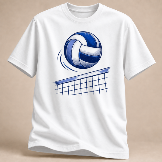 Volleyball über dem Netz T-Shirt – Mockup in Weiß