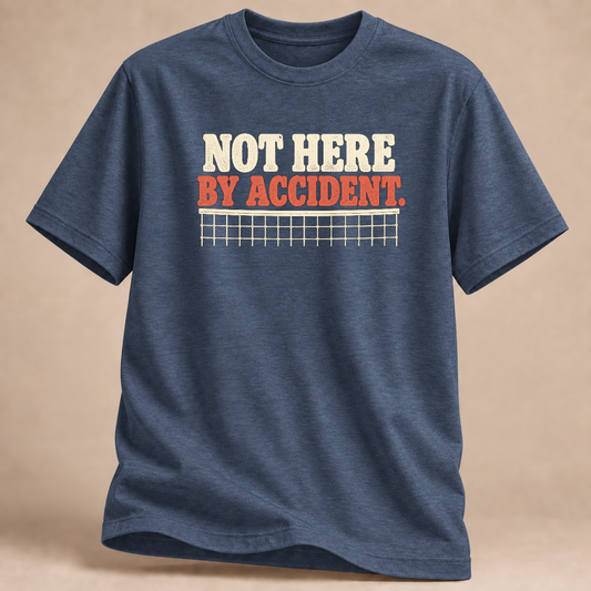Not Here by Accident Volleyball T-Shirt – Mockup in Marineblau meliert