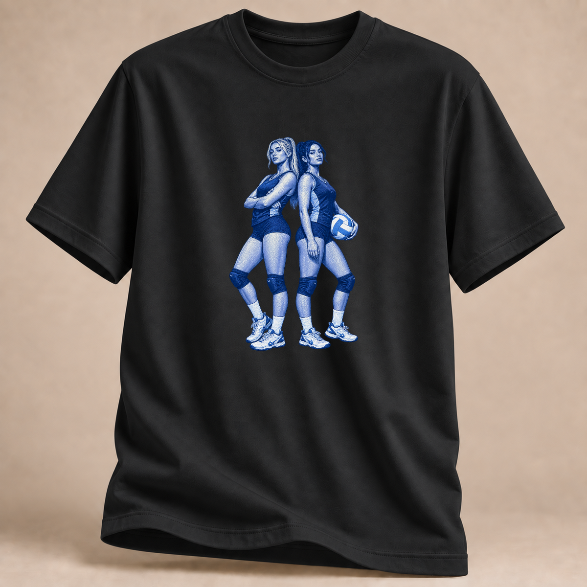 Volleyball Team T-Shirt – Rücken an Rücken – Mockup in Schwarz