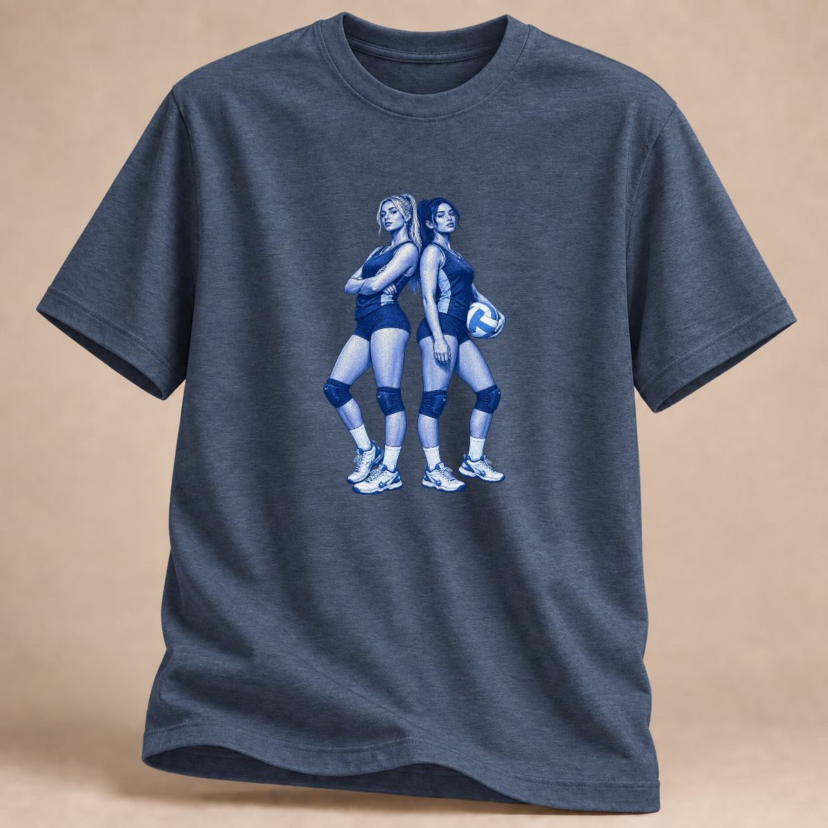 Volleyball Team T-Shirt – Rücken an Rücken – Mockup in Marineblau meliert
