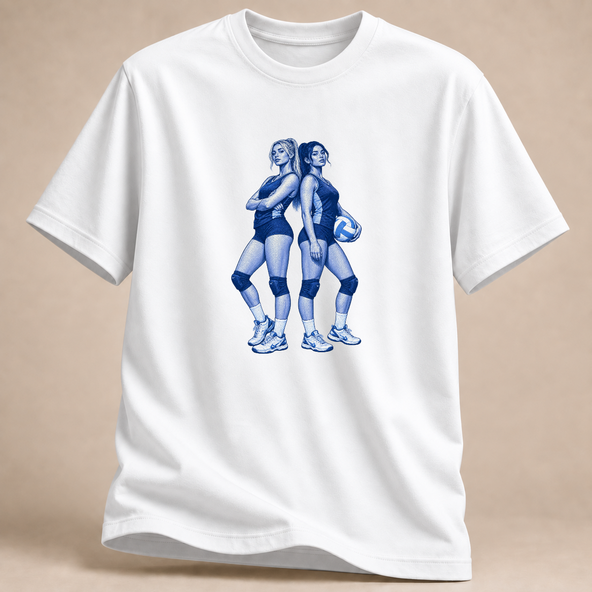 Volleyball Team T-Shirt – Rücken an Rücken – Mockup in Weiß