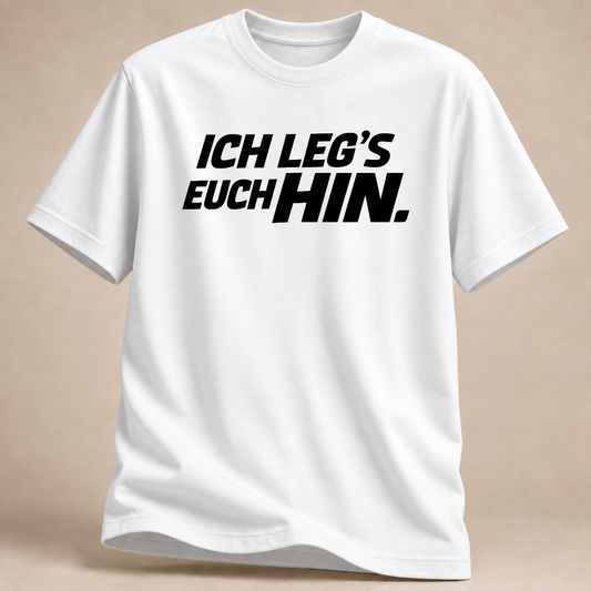 Ich leg's euch hin. Volleyball T-Shirt – Mockup in Weiß