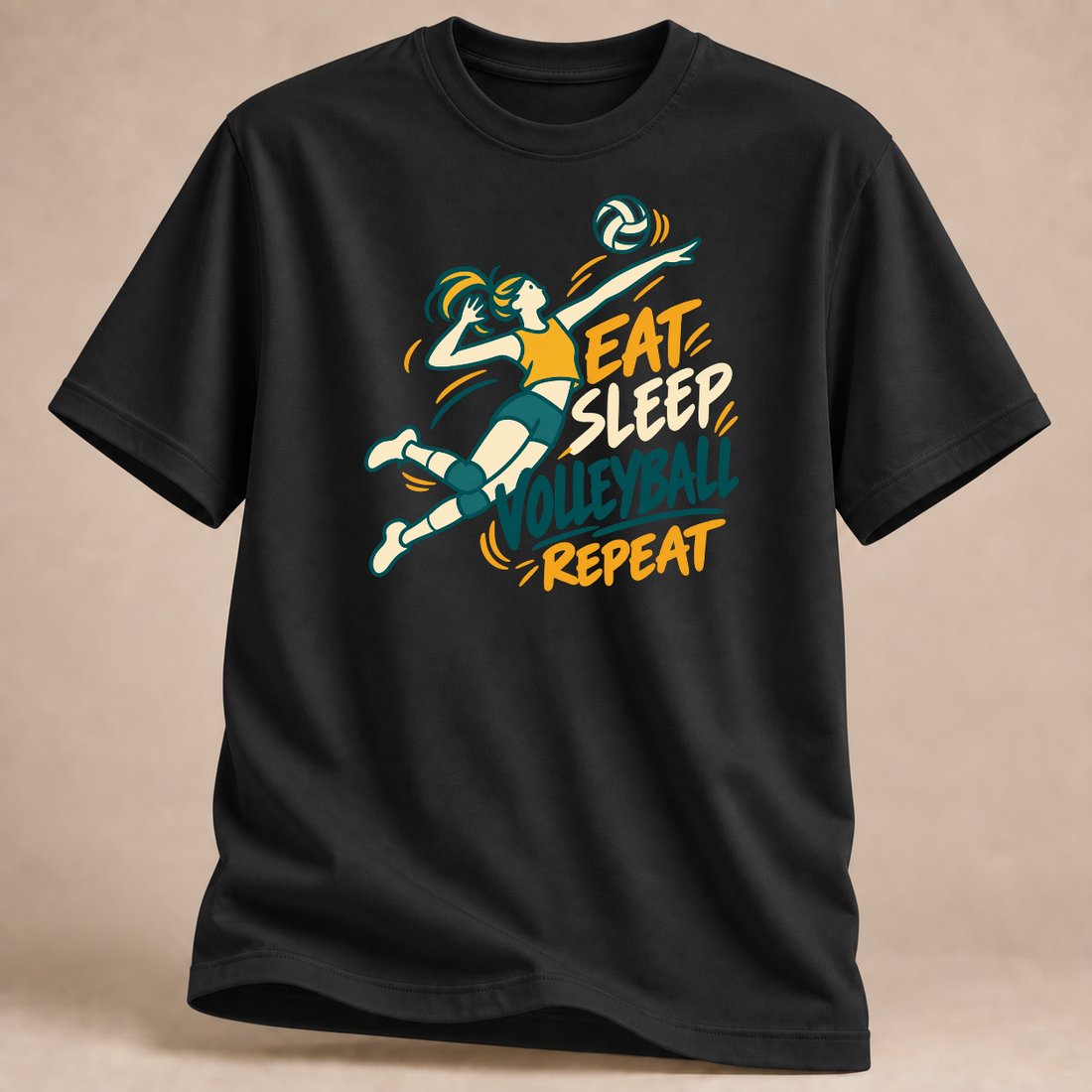 RÜCKRAUM – Eat Sleep Volleyball T-Shirt – Schwarz