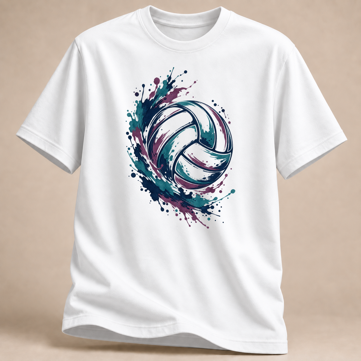 RÜCKRAUM – Volleyball Farbwirbel T-Shirt – Weiß