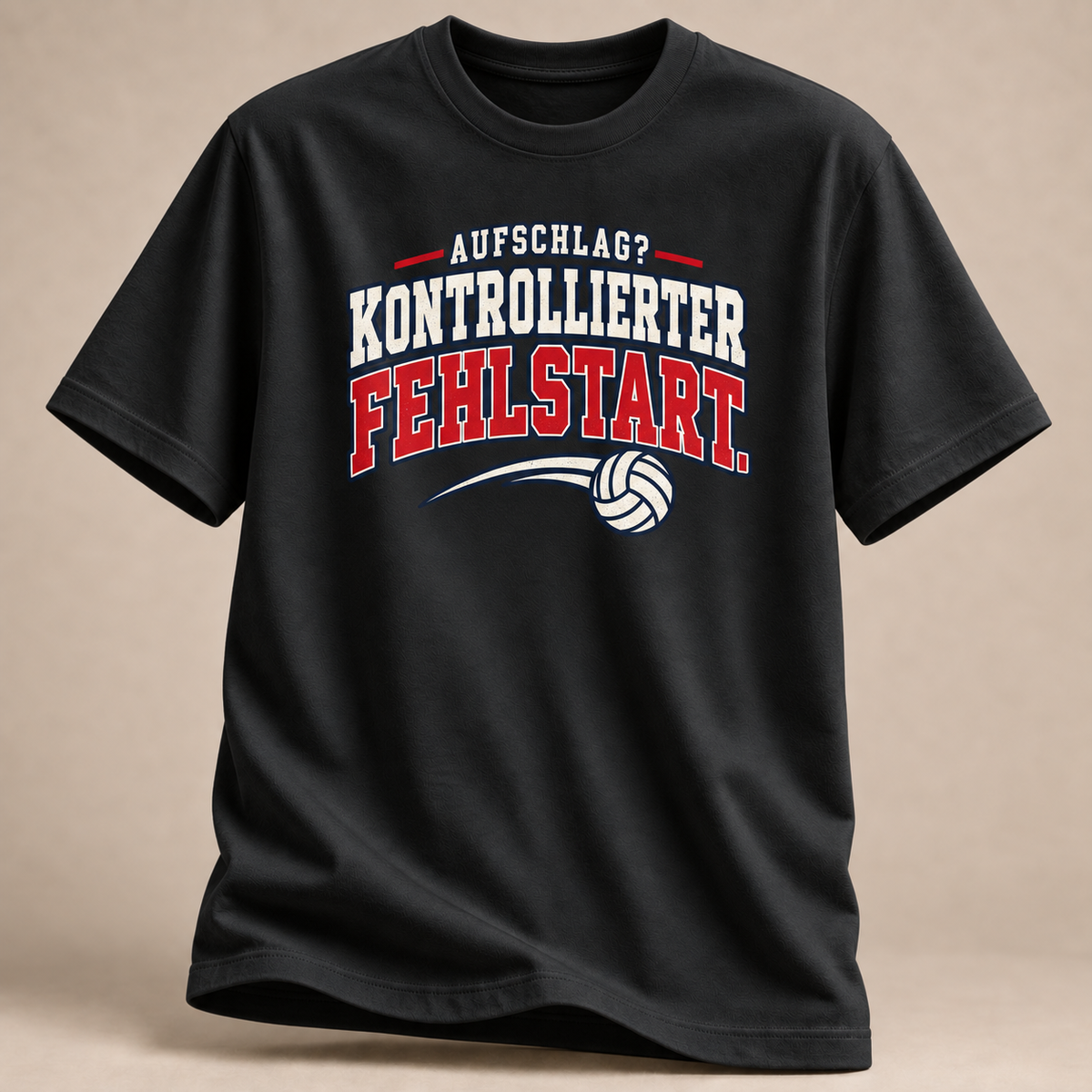 Kontrollierter Fehlstart T-Shirt in Schwarz mit Volleyball-Motiv