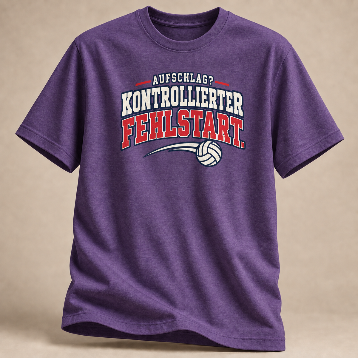 Kontrollierter Fehlstart T-Shirt in Lila meliert mit Volleyball-Motiv